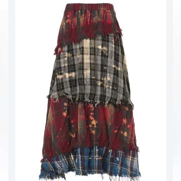 R13 Pieced Gathered Skirt In Od Red/beige/blue Plaid Size XS - Picture 3 of 12